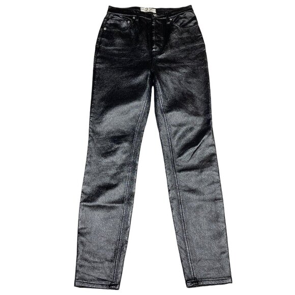 We the Free People Shiny Black Jeans, Size 27, Coated Faux Leather, Skinny - Picture 9 of 14